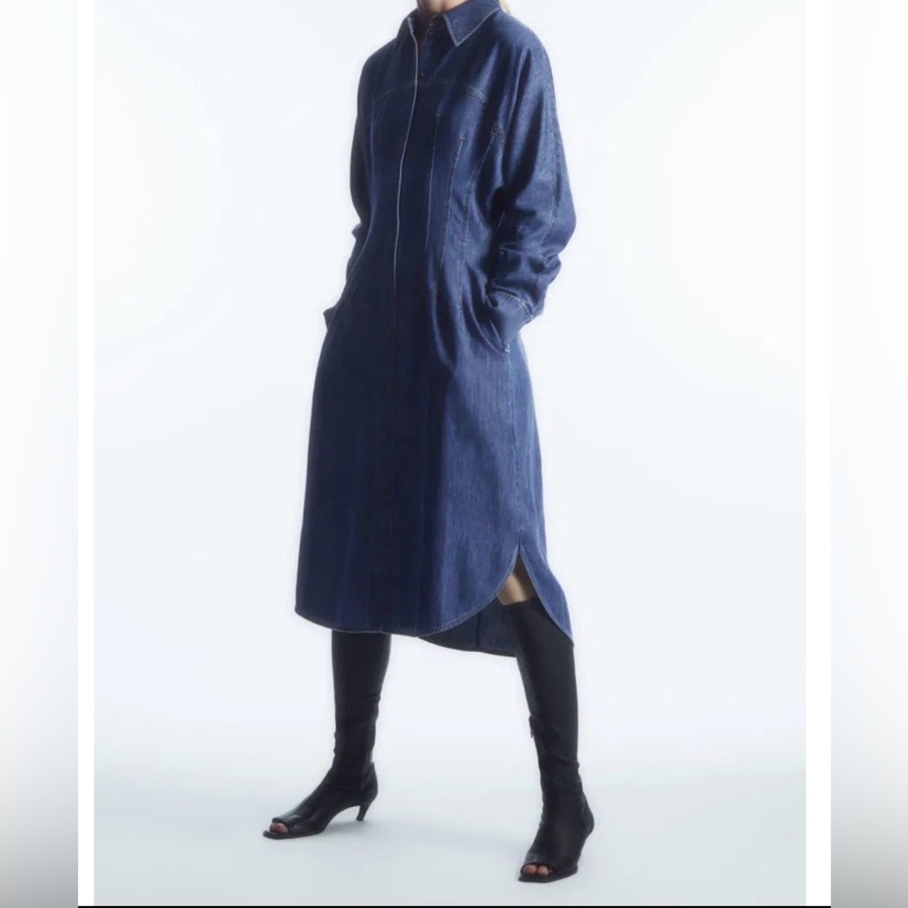 COS - women’s Oversized Waisted Denim shirt midi dress blue jeans button down 14 - Picture 3 of 11